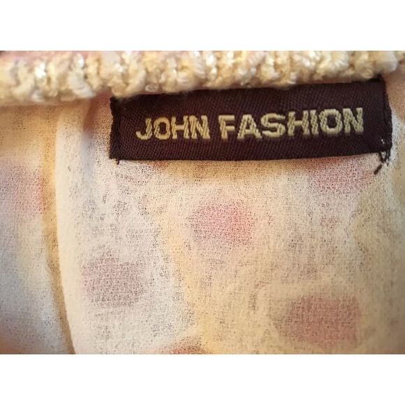 John Fashion Tan Ivory Knit Chiffon Top BB32 - Picture 7 of 8